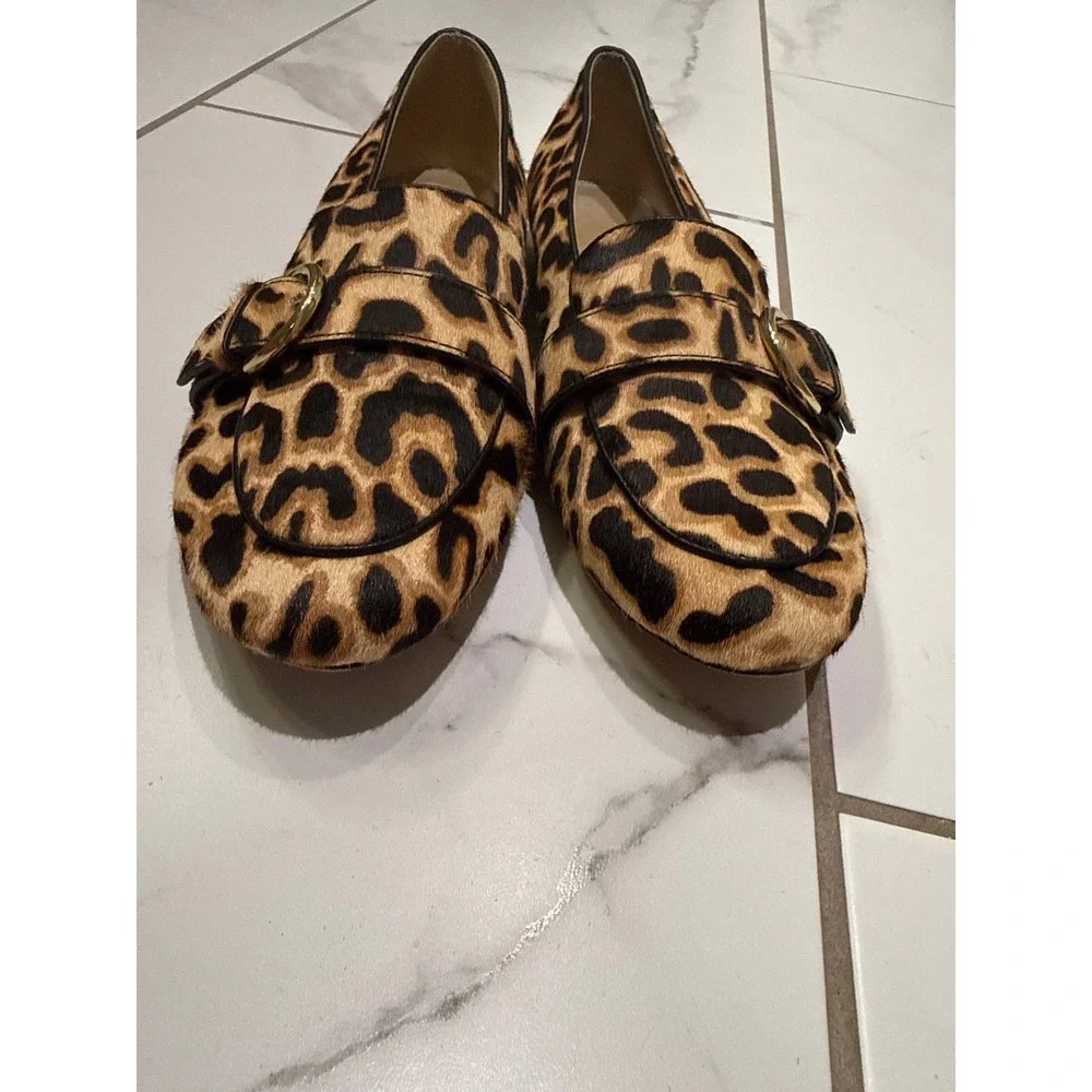 Talbots‎ Womens Leopard Print Hair Calf Loafers Pointed Toe Buckle Flats Size 8M